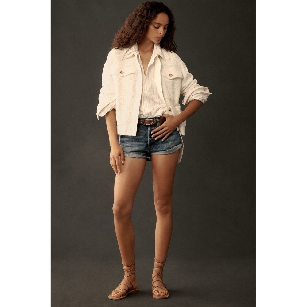 Anthropologie Sanctuary Bomber Jacket Women Ivory Layla Knit Cotton Medium NWT